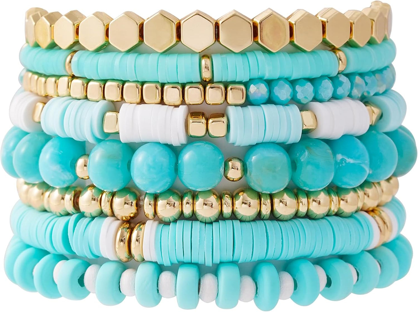 Manufacturer GOOJIDS Surfer Heishi Clay Bead Bracelets for Women Bohemian Stackable Gold Beaded Stretch Bracelets Elastic Layering Friendship Bracelets Set Boho Jewelry bracelets