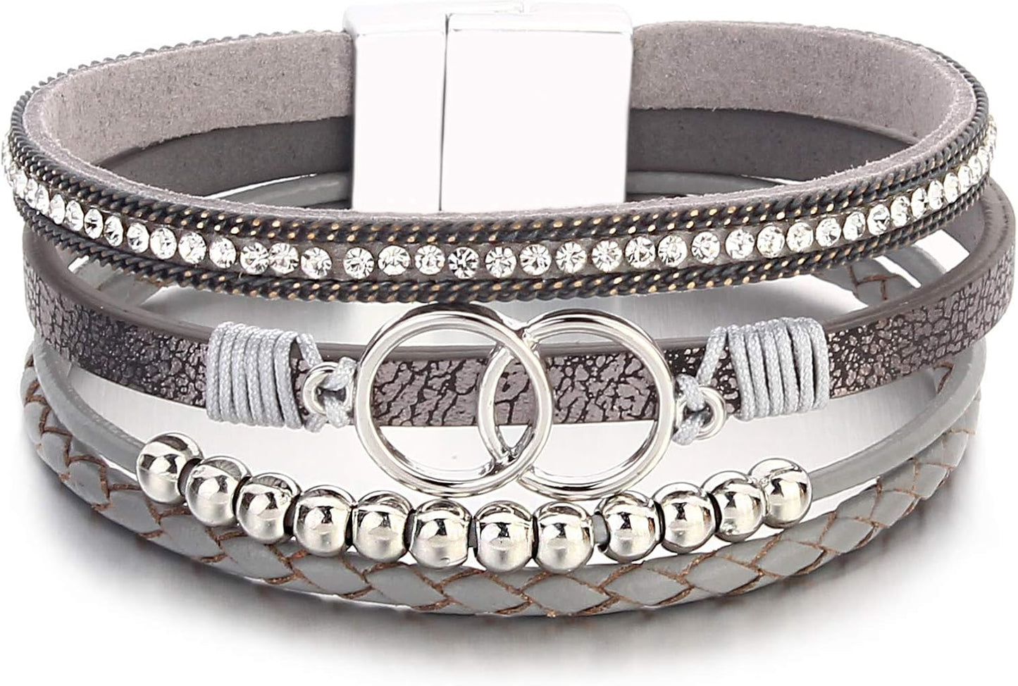 Manufacturer FANCY SHINY Boho Wrap Bracelets Leather Cuff Bangle Gold Beaded Bracelets for Women Stackable Infinity Bracelets Jewelry Gift Mom with Magnetic Clasp bracelets