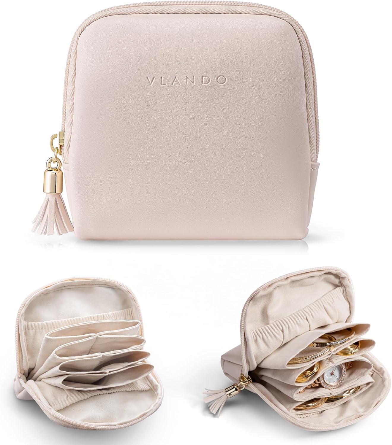 Manufacturer Vlando Small Travel Jewelry Case,Travel Gifts for Women,Jewelry Pouch Bags with Zipper,Velvet Jewelry Organizer Storage Bag for Bracelet Rings Earring-Cream White rings