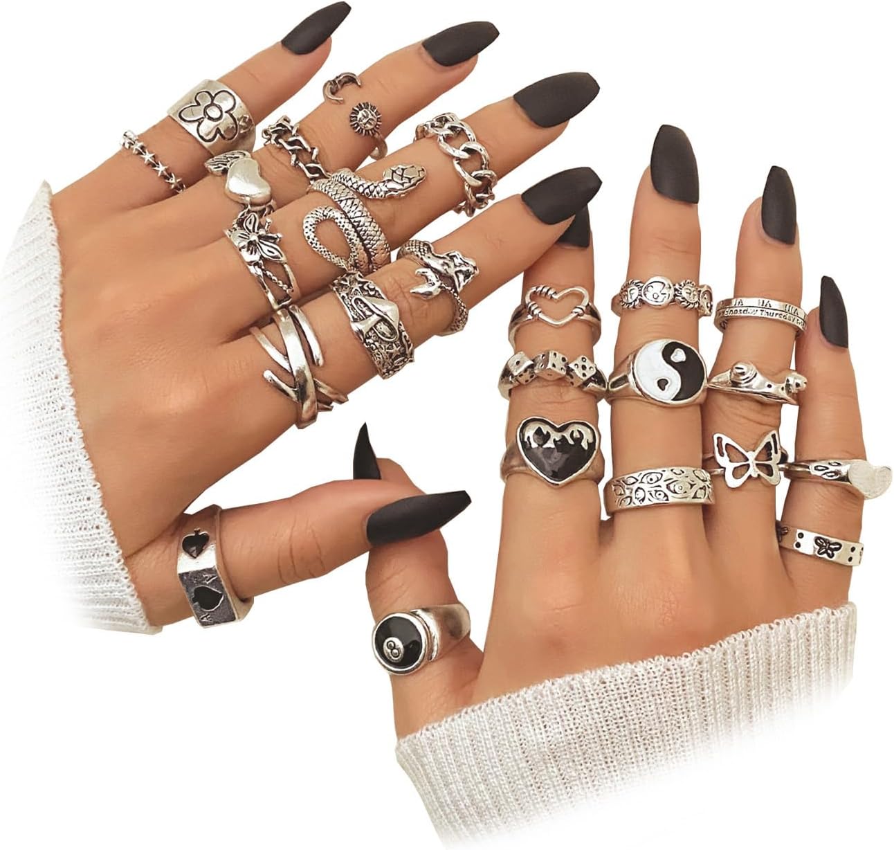 Manufacturer IFKM Vintage Silver Knuckle Rings Set for Women, Stackable Joint Finger Statement Rings Bohemian Retro Hollow Carved Midi Rings, Boho Halloween Skeleton Skull Snake Heart Chunky Stacking Rings Pack rings