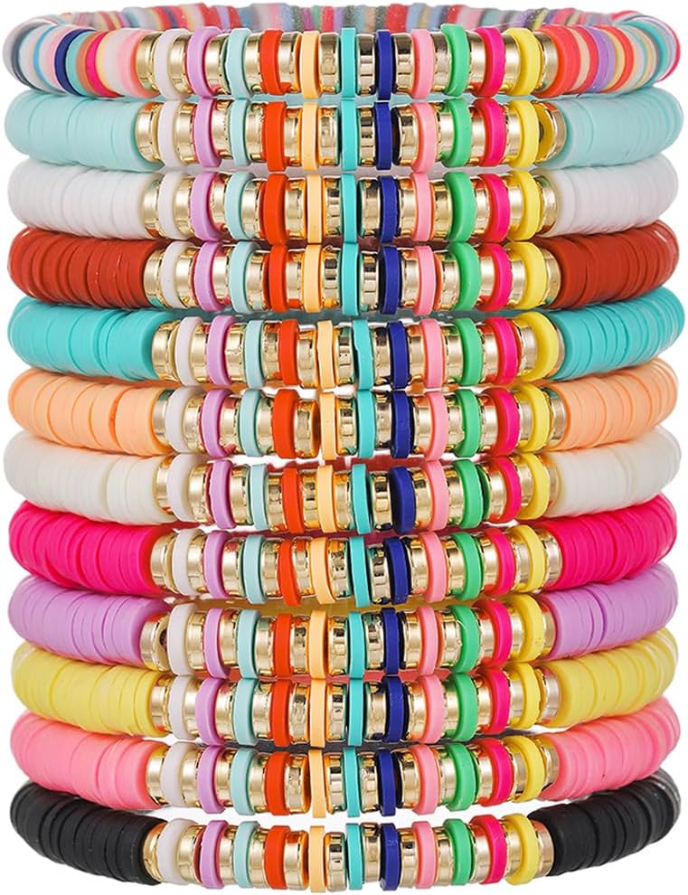 Manufacturer 12pcs Friendship Bracelets Beaded Bracelets Heishi Bracelet Cute Bracelets Stack Vinyl Clay Disc Bead Surfer Stretch Summer Beach Bracelets For Women Preppy Bracelets bracelets