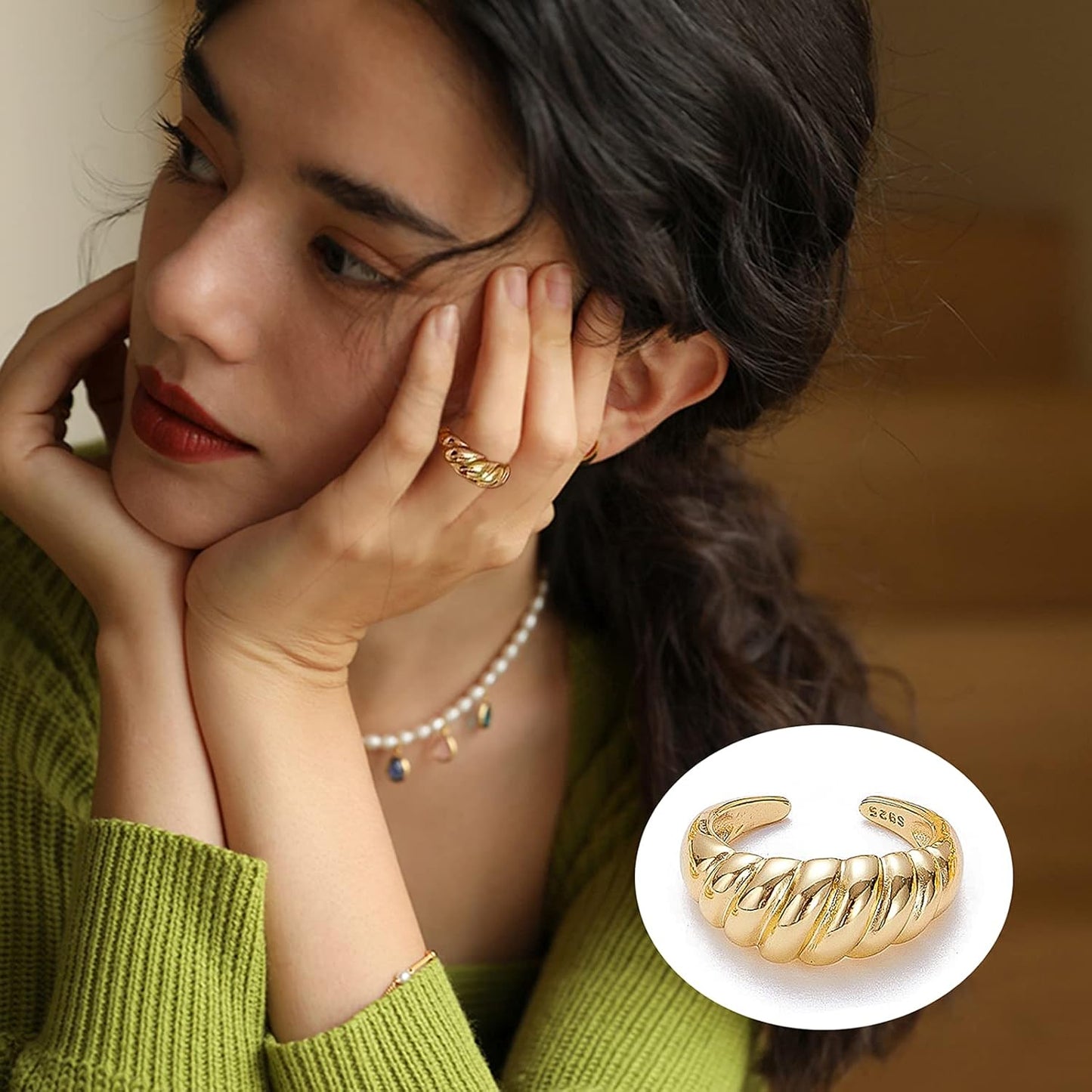Manufacturer 10PCS Gold Dome Chunky Rings for Women 18K Gold Plated Braided Twisted Round Signet Rings Adjustable Open Ring Band Statement Jewelry Size 7-9 rings
