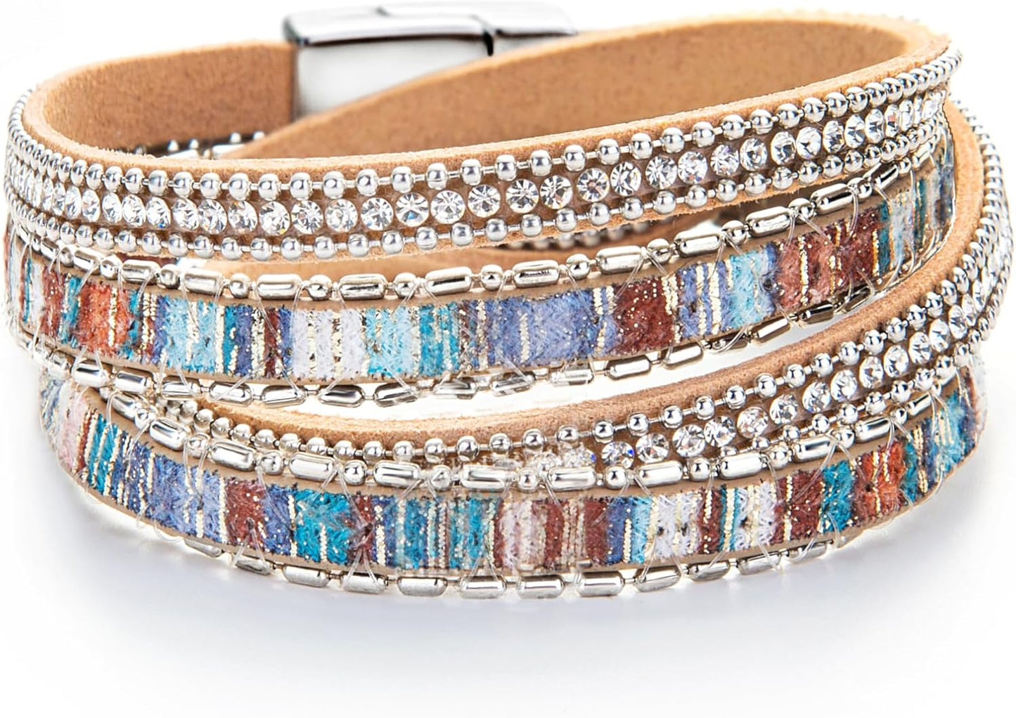 Manufacturer Fesciory Leather Wrap Bracelets for Women, Boho Leopard Multi-Layer Crystal Beads Cuff Bracelet Jewelry bracelets