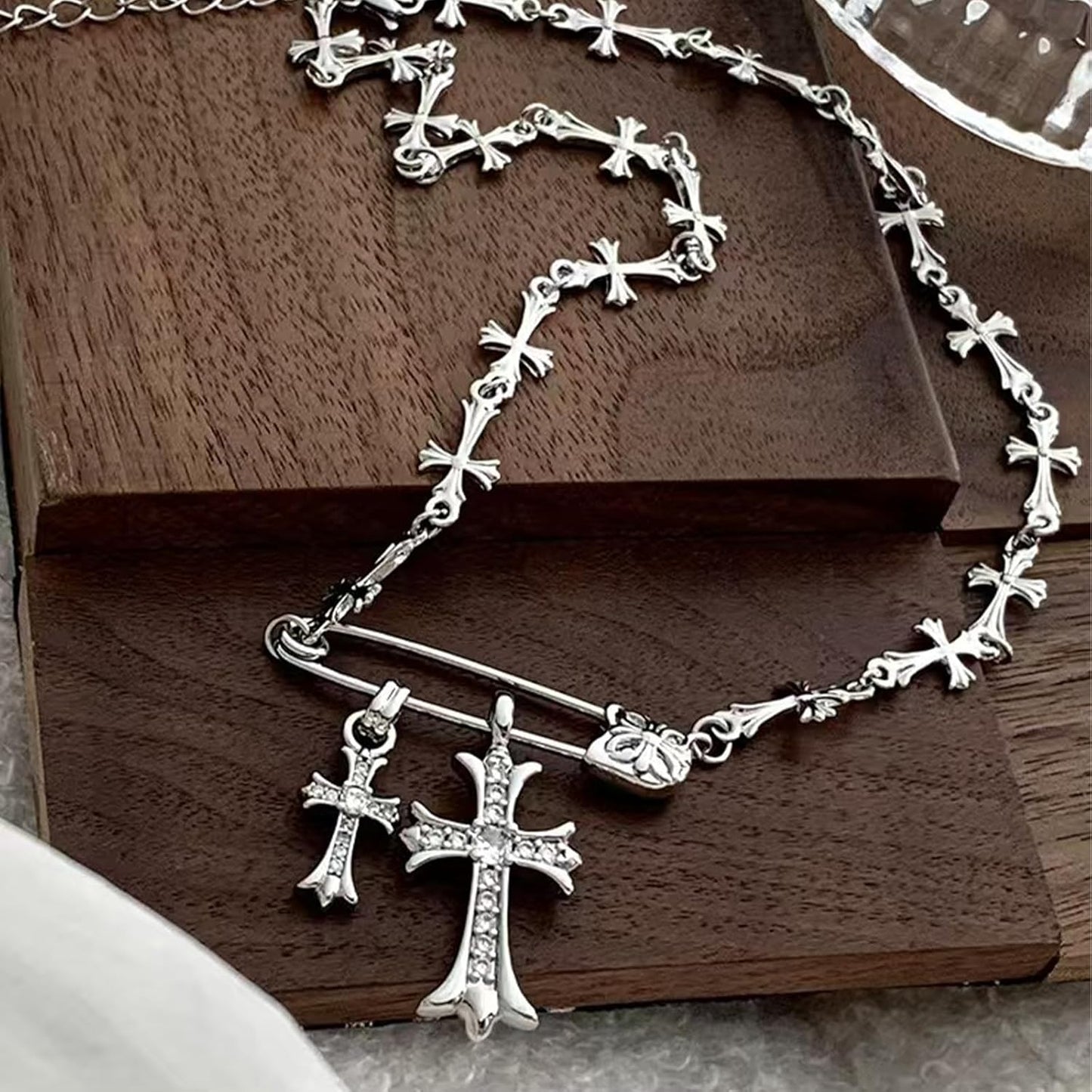 Manufacturer Silver Cross Necklaces for Women Y2K Safety Pin Gothic Cross Cubic Zirconia Pendant Necklace, Aesthetic Necklace Punk Goth Jewelry for Women Men necklace