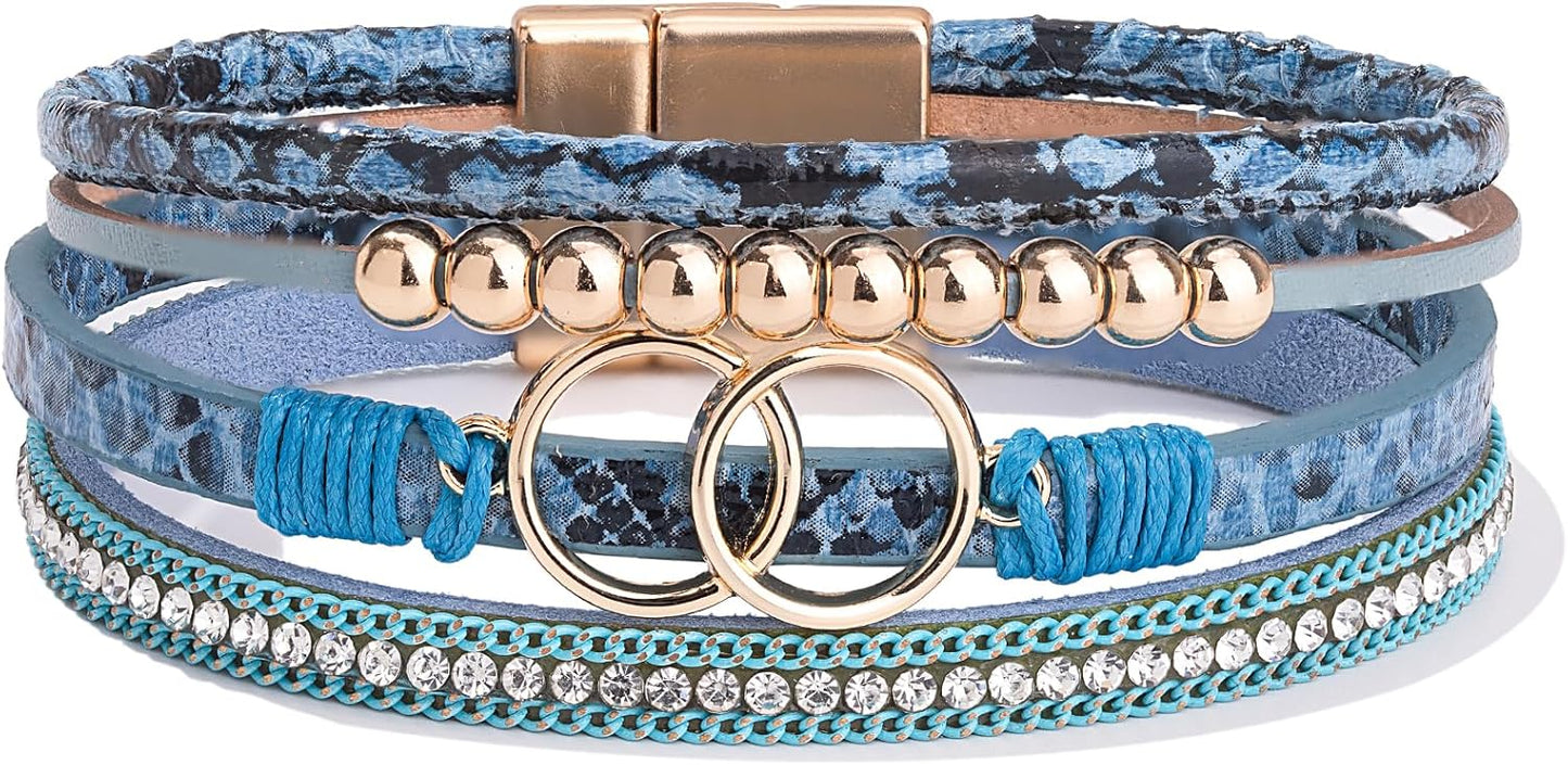 Manufacturer FANCY SHINY Boho Wrap Bracelets Leather Cuff Bangle Gold Beaded Bracelets for Women Stackable Infinity Bracelets Jewelry Gift Mom with Magnetic Clasp bracelets