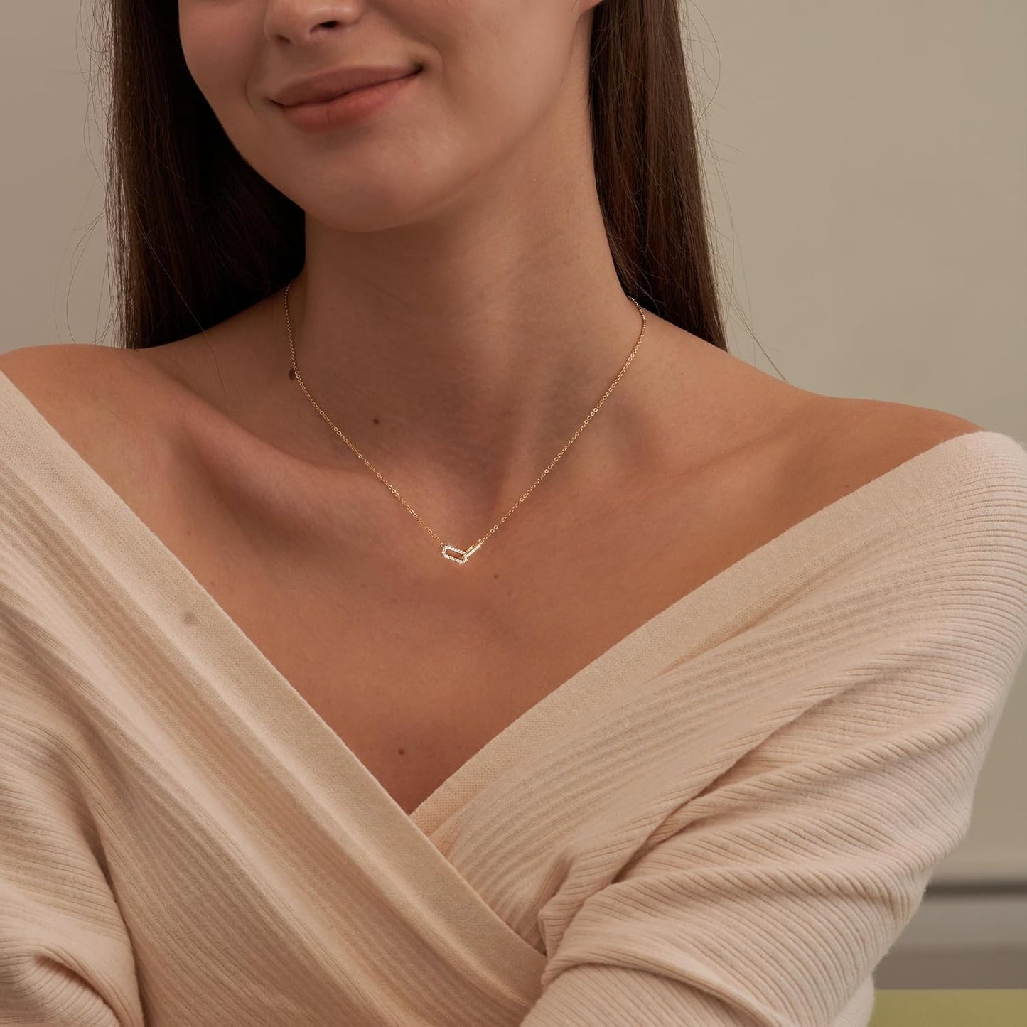 Manufacturer Freekiss Gold Pendant Necklace for Women, Dainty Diamond Necklaces for Women Simple 14K Gold Plated Paperclip Choker Necklaces Cute Minimalist Open Oval Necklaces Gold Jewelry for Women Gifts Necklace