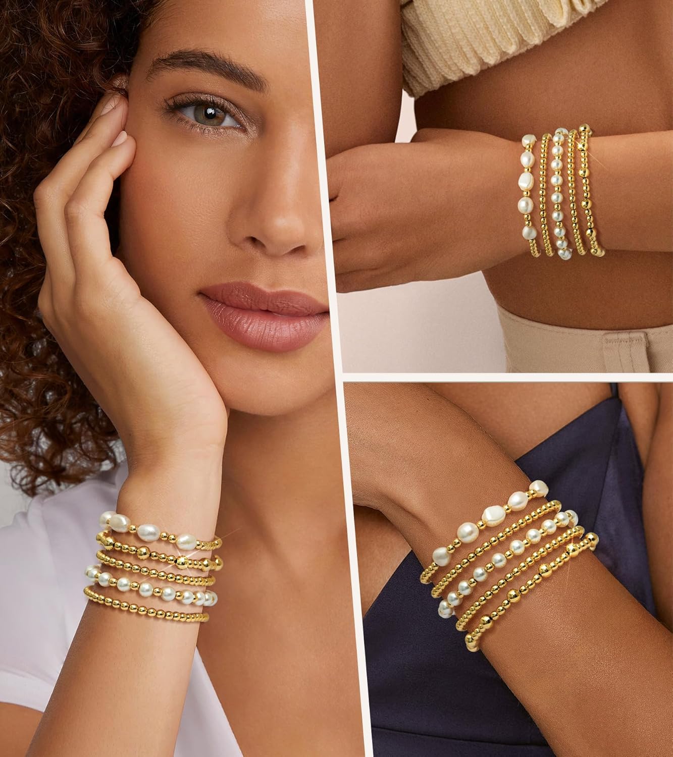 Manufacturer adoyi Gold Bracelets for Women Beaded Bracelet 14K Gold Plated Bracelet Stack Strand Stretch Bead Ball Bracelet Set Stackable Bracelet Adjustable Bracelet Set Jewelry for Gifts bracelets