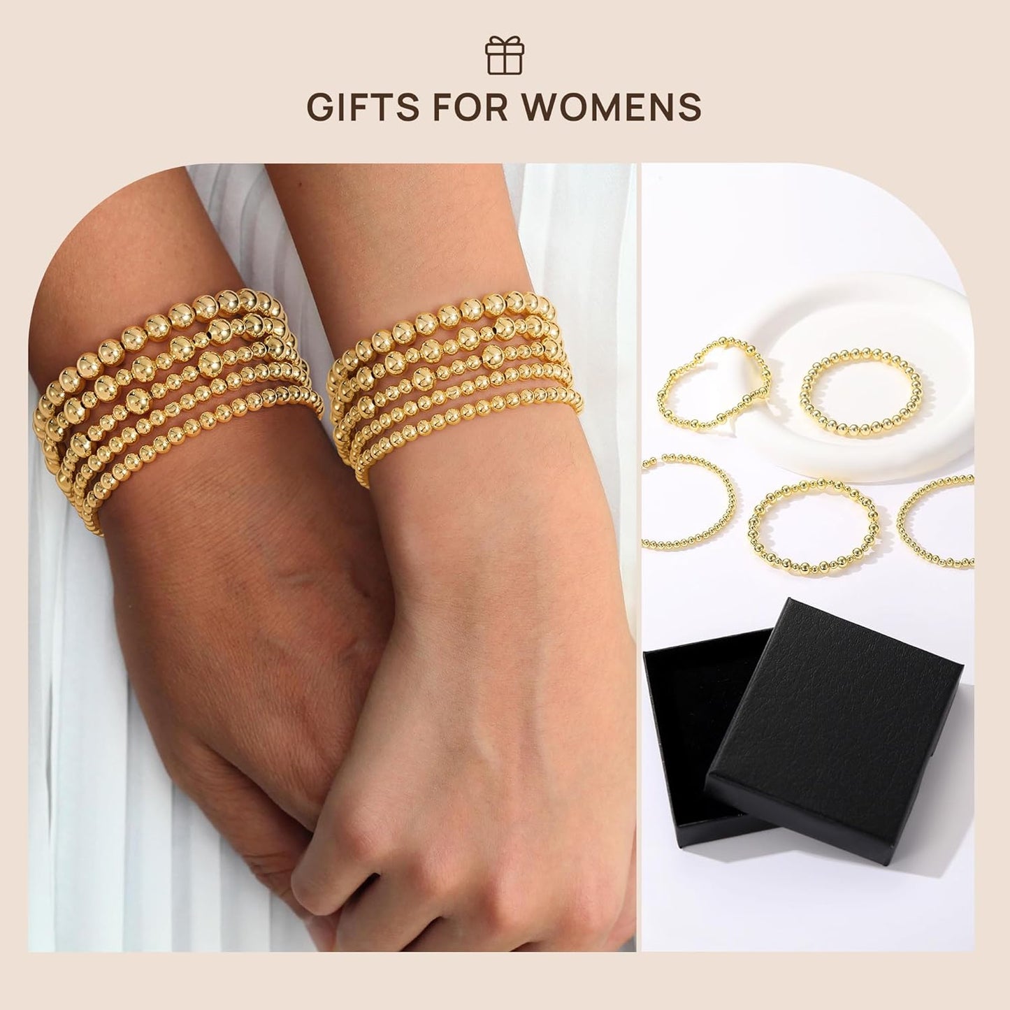 Manufacturer Yoosteel Gold Beaded Bracelets Set for Women, 14K Gold Plated Dainty Round Bead Ball Pearl Cross Bracelet for Women Simplicity Stackable Jewelry Gifts bracelets