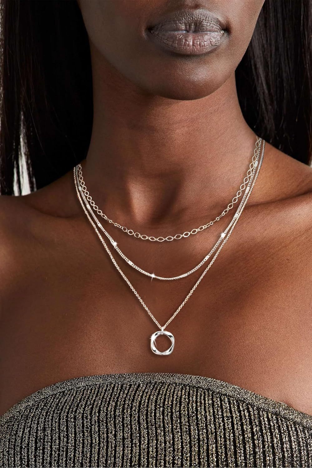 Manufacturer Layered Silver Necklaces for Women, Sterling Silver Stackable Stack Choker Necklaces for Women Trendy Layering Circle Pendant Chain Necklace Set Jewelry for Women Necklace