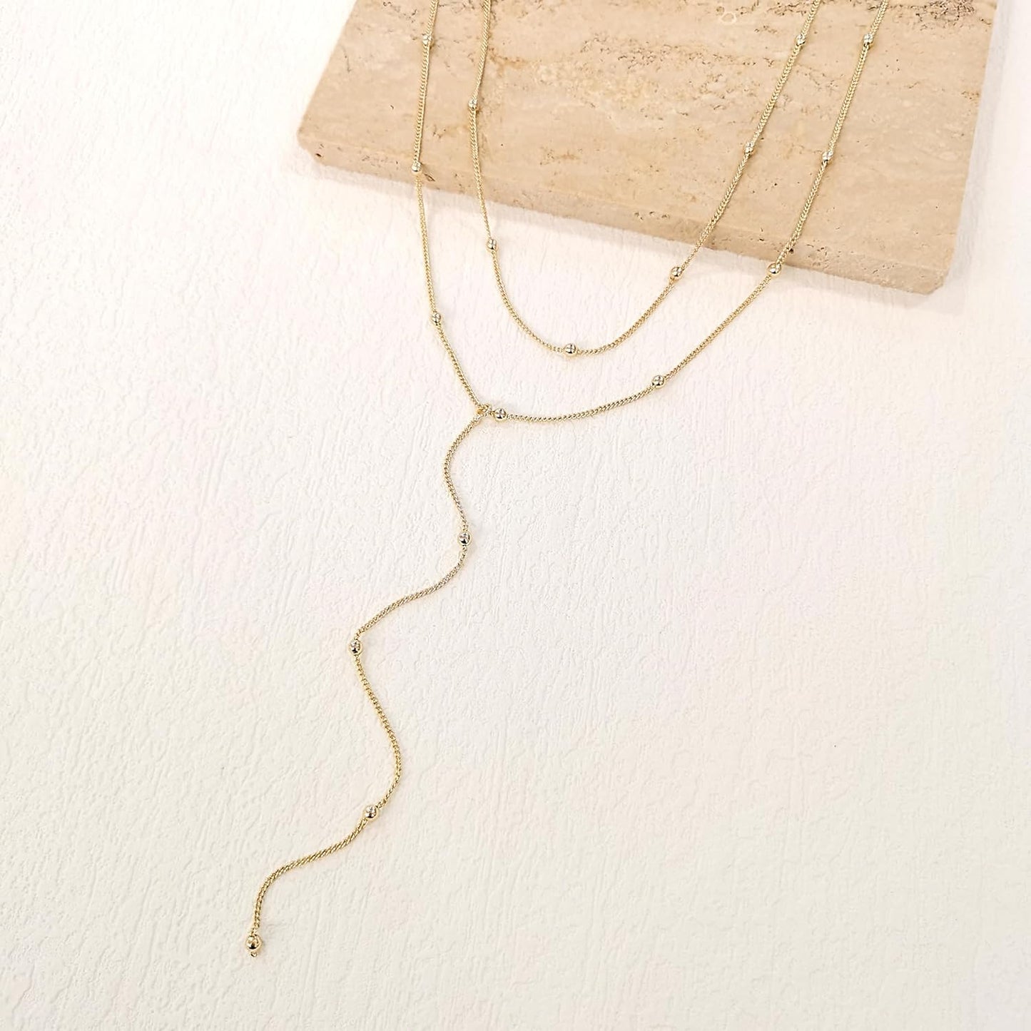 Manufacturer Lariat Gold Necklace for Women, Dainty Long Necklace 14k Gold Plated/Silver Y-Shaped Layered Beaded Chain Drop Necklaces for Women Trendy Simple Gold Jewelry for Women Gifts Necklace