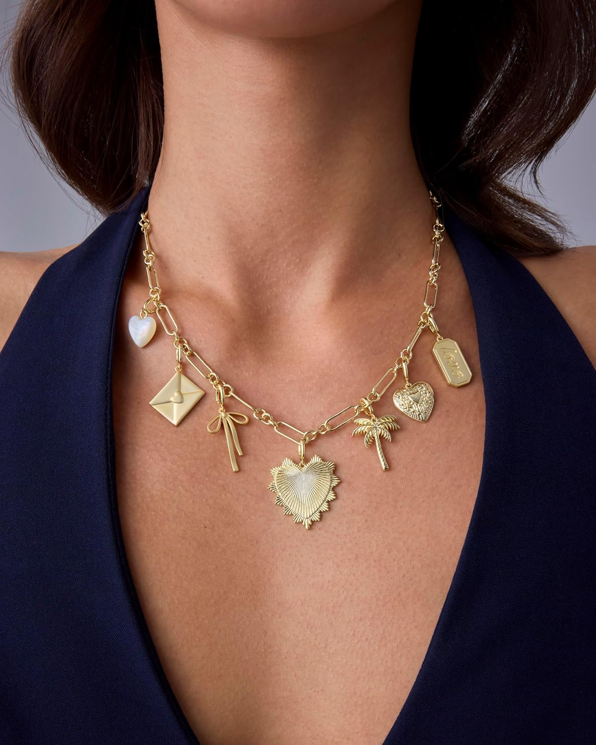Manufacturer PAVOI 14K Gold Plated Chunky Charm Necklace Pack for Women | Statement Paperclip Chain Necklaces with Removable Charms | Heart Palm Tree Bow Pearl Love Friendship Necklace Necklace