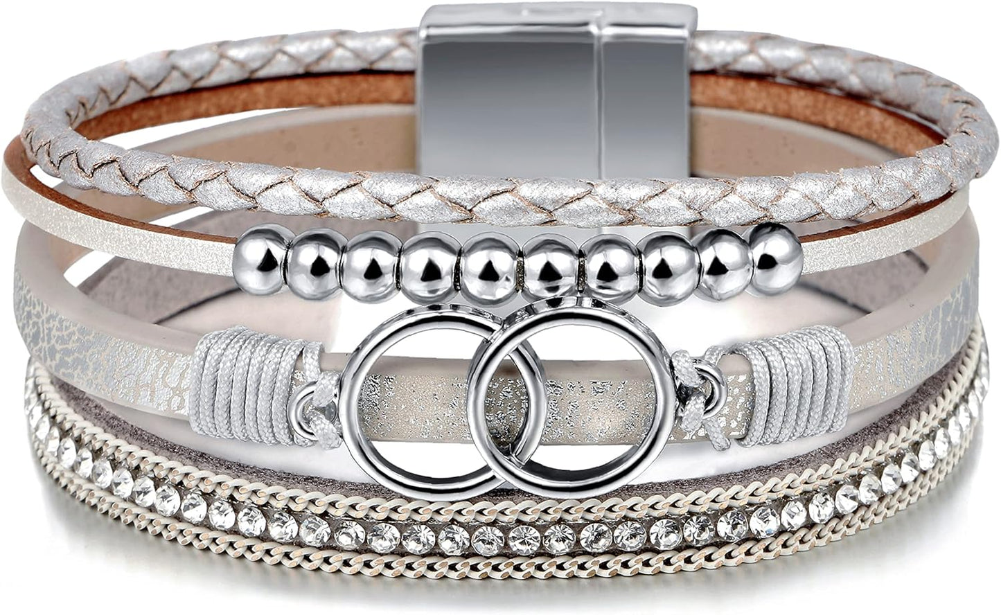 Manufacturer Fesciory Leopard Bracelet for Women, Boho Leather Wrap Multi-Layer Pearl Crystal Bracelet Bangle Jewelry bracelets