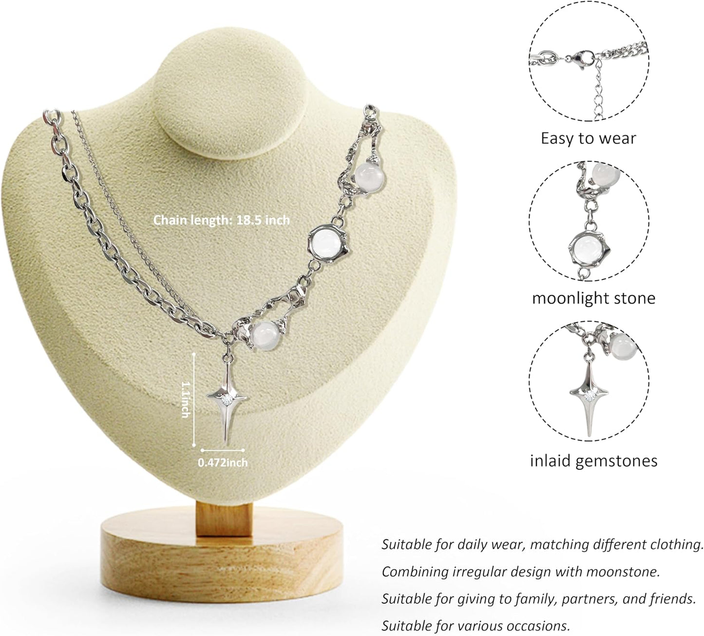 Manufacturer Y2k Irregular Necklace Star Pendant Moonlight Stone Fashion Collar Chain Design Spicy Silver Jewelry for Women Necklace