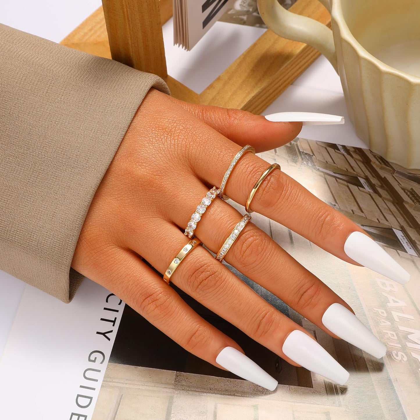 Manufacturer FAXHION Gold Rings for Women Non Tarnish, 14k Gold Plated Dainty Stacking Cubic Zirconia Thumb Rings, Gold Knuckle Women Rings Set Jewelry Size 5-10 rings