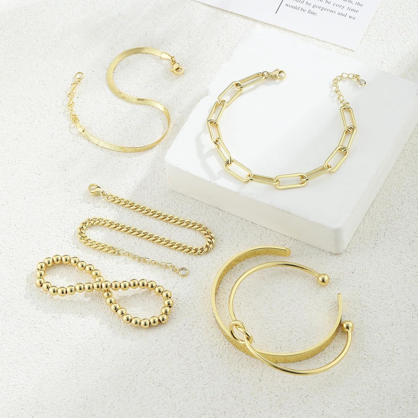 Manufacturer Gold Bracelets for women 14K Gold Bangle Bracelet Stack - Adjustable Waterproof Trendy Bracelets Gold Filled Stacks Bangles Link Chain Gold Bracelet Non Tarnish for Women Jewelry Gifts bracelets