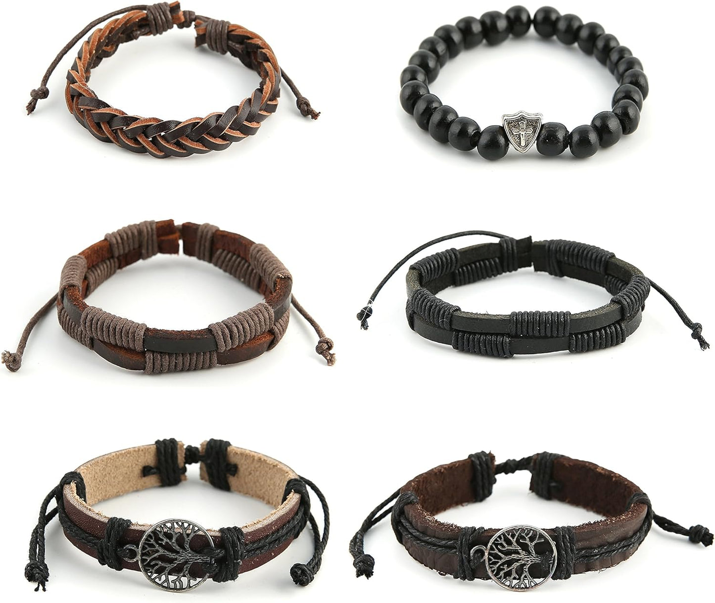 Manufacturer HZMAN Genuine Leather Tree of life Bracelets Men Women, Tiger Eye Natural Stone Lava Rock Beads Ethnic Tribal Elastic Bracelets Wristbands bracelets
