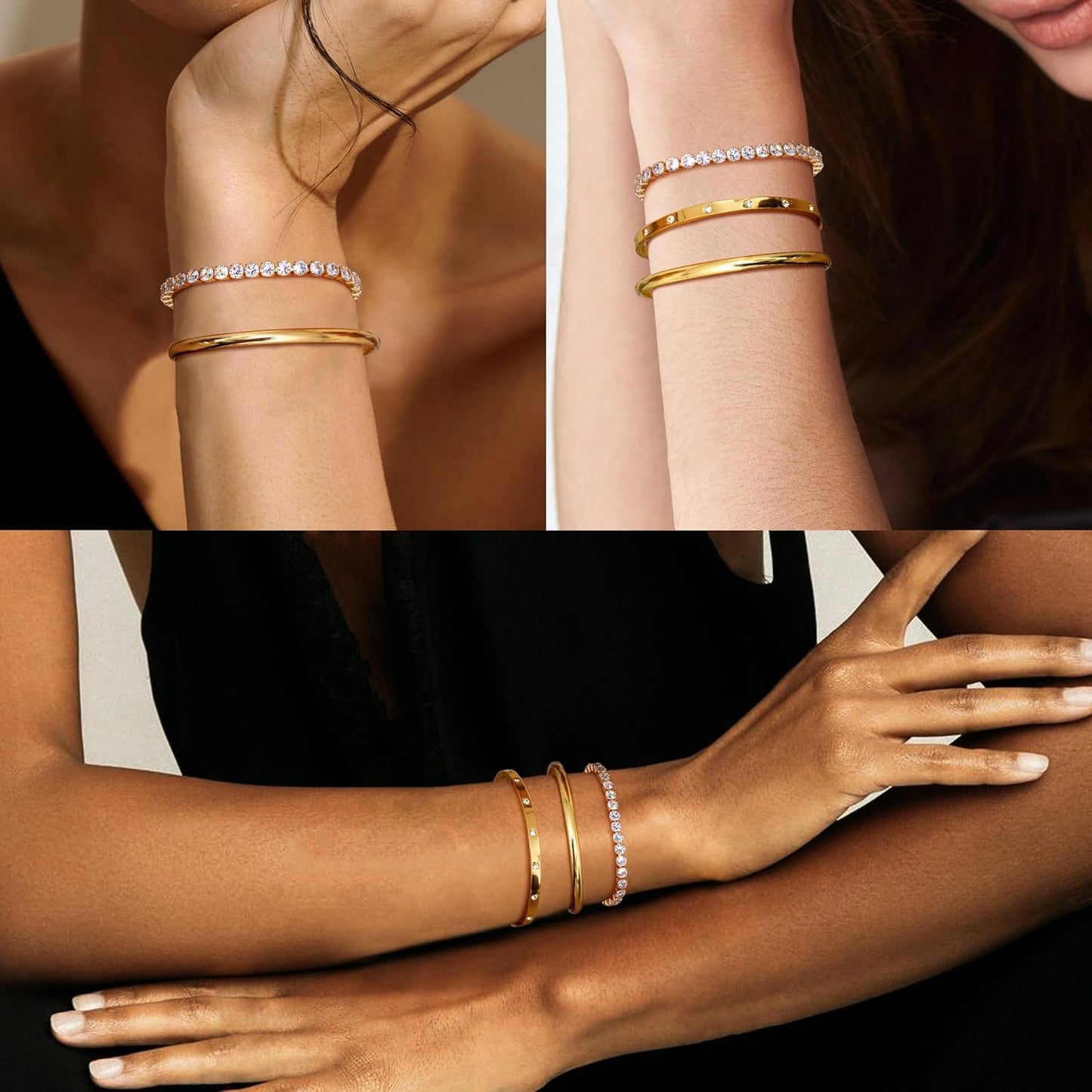 Manufacturer Fansilver 14K Gold Bracelets for Women Trendy Bangle Cuff Chain Bracelets Set Gold Plated Paperclip Bead Tennis Bracelet Chunky Gold Filled Bracelet Stack 3/4PCS bracelets