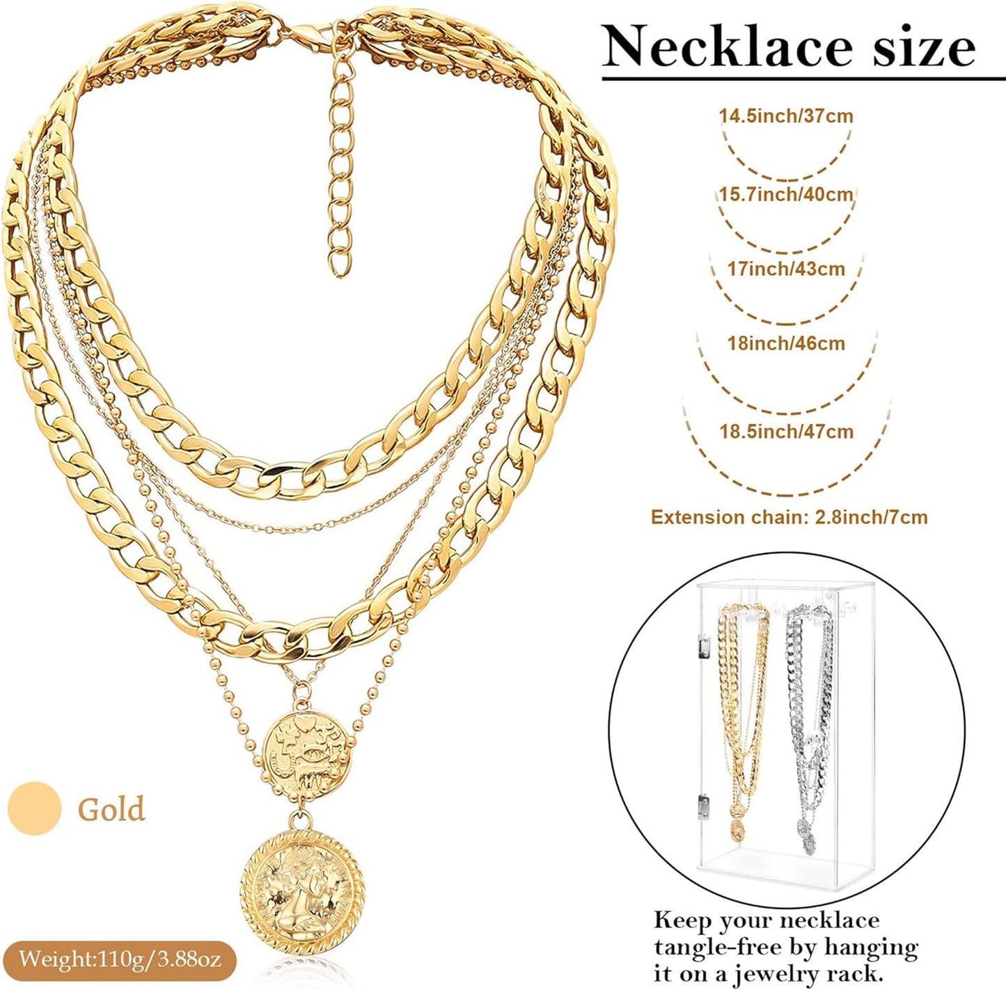 Manufacturer MJartoria Gold Layered Necklaces for Women Trendy Retro Coin Pendant Necklace Dainty Chunky Chain Choker Necklaces for Jewelry Birthday Gifts necklace