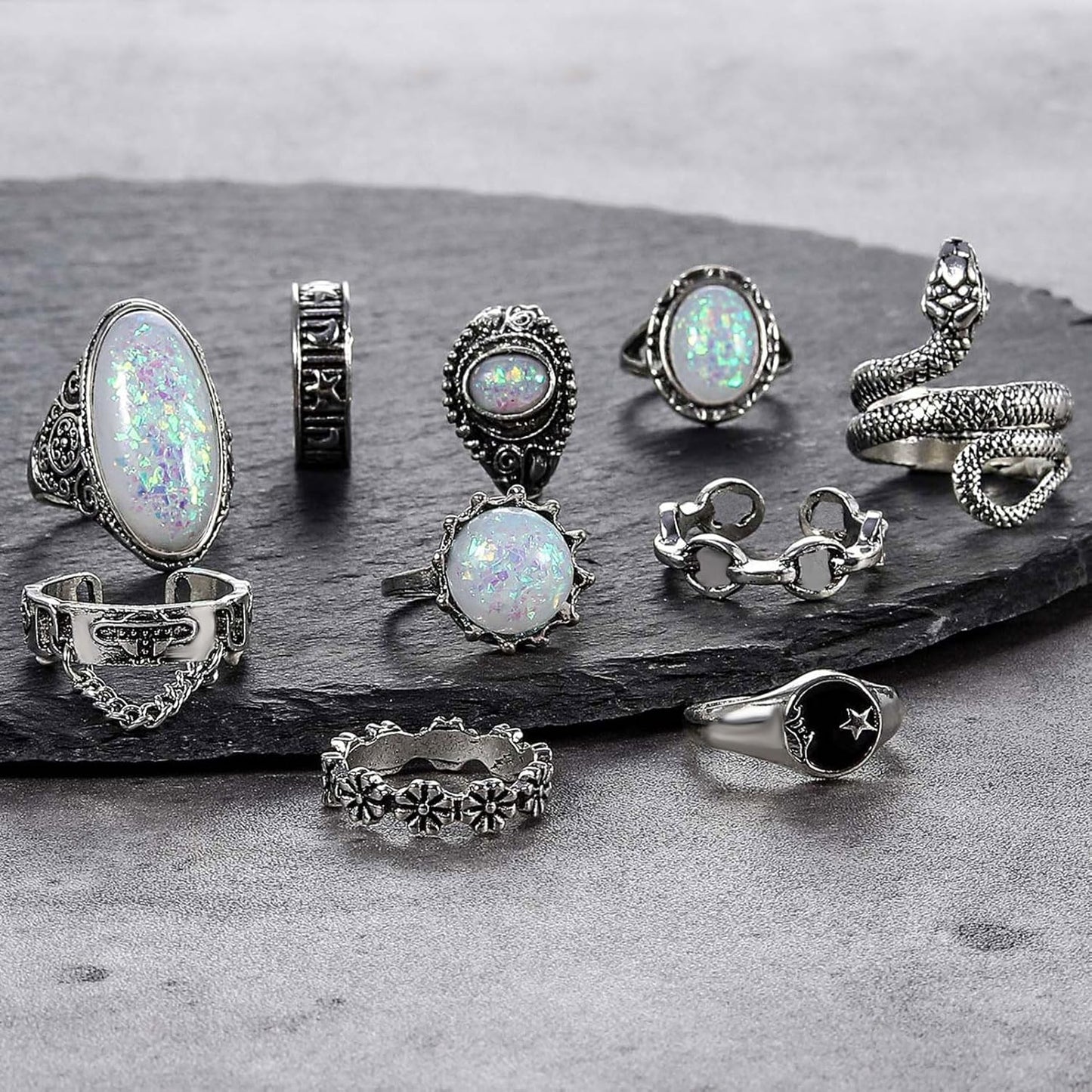 Manufacturer 17IF Vintage Silver Knuckle Rings Set for Women Men, Chunky Rings Aesthetic Snake Grunge Stackable Gothic Ring Adjustable Y2K Punk Bulky Boho Finger Alt of Rings, Stacking Fairy Skull Frog Heart Star Flower Midi Ring Pack rings