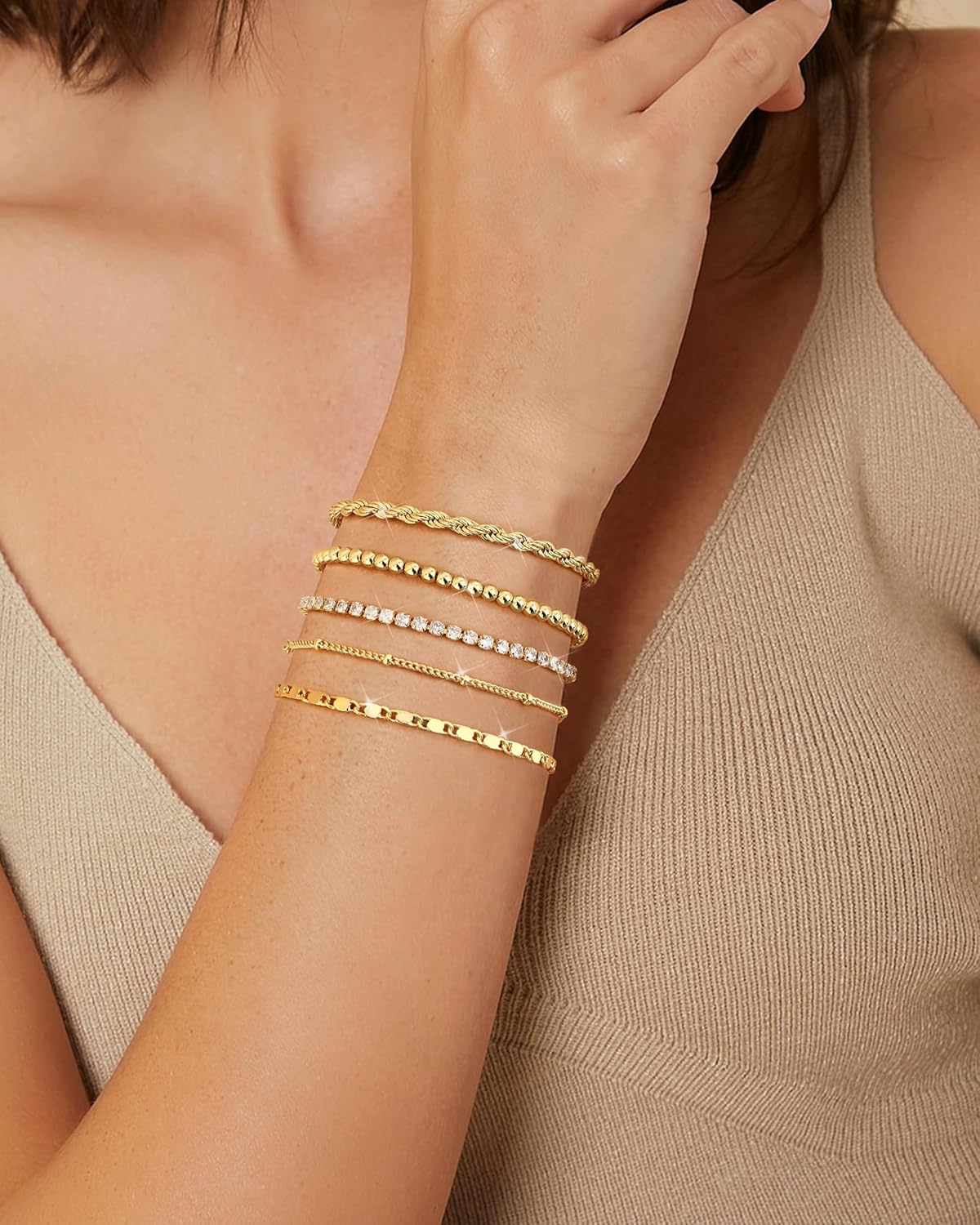 Manufacturer TEN MIRO 16k Chunky Gold Bracelets for Women Non Tarnish,Womens Gold Bracelet Stack Layered Chunky Chain Bracelets Waterproof Link Bracelets Rope Tennis Satellite Bead Ball Bracelet Jewelry Gifts for Womens bracelets