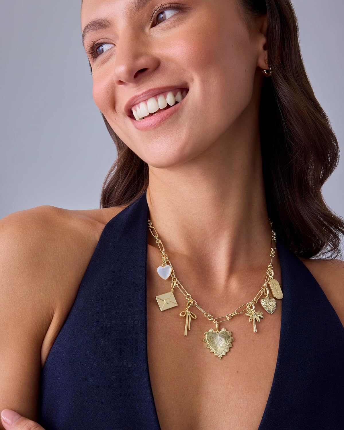 Manufacturer PAVOI 14K Gold Plated Chunky Charm Necklace Pack for Women | Statement Paperclip Chain Necklaces with Removable Charms | Heart Palm Tree Bow Pearl Love Friendship Necklace Necklace