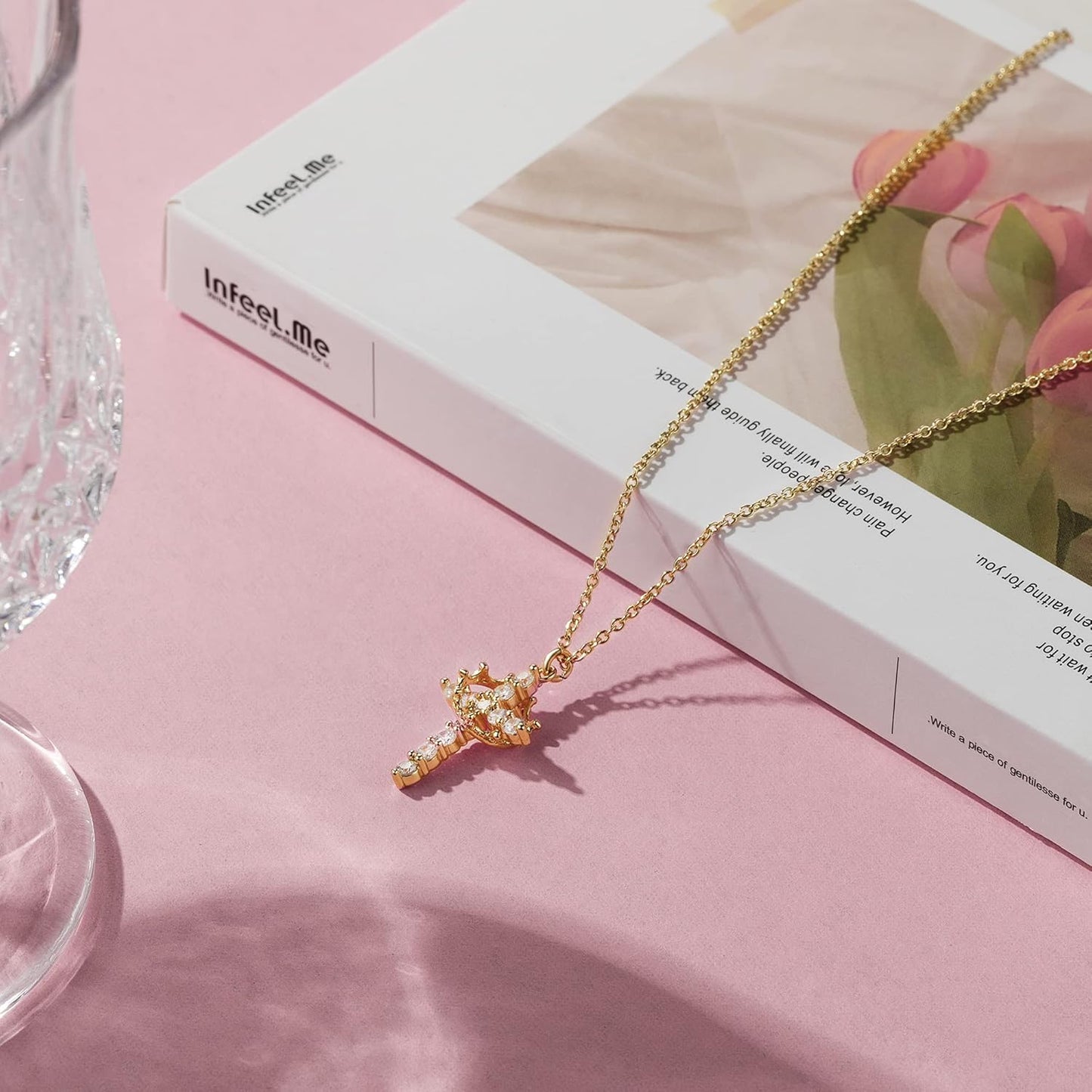 Manufacturer Tewiky Diamond Cross Necklace for women-Dainty 14k Gold Cubic Zirconia Pendant Necklaces Simple Gold Cross Pendant Necklace Cute Tiny Gold Jewelry necklace
