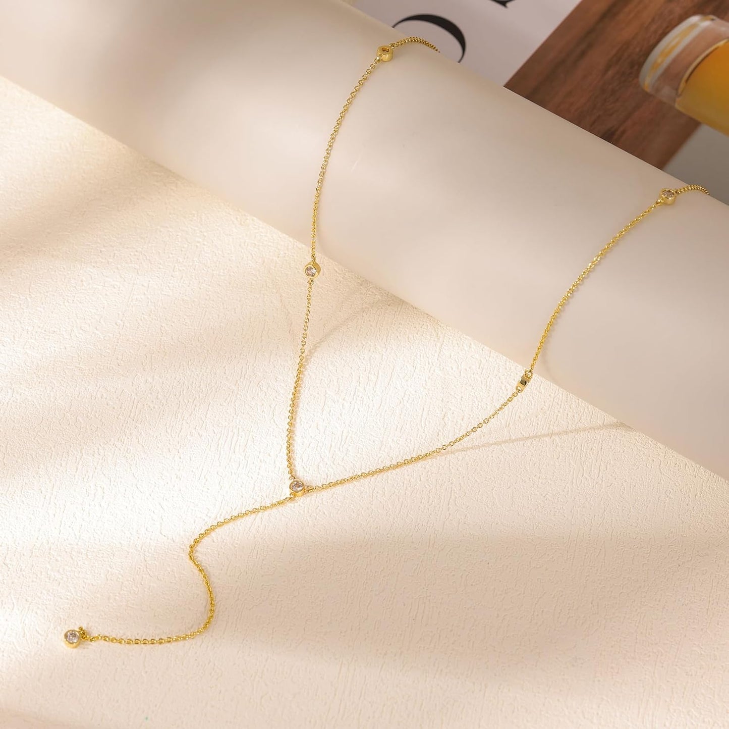 Manufacturer Gold Necklace for Women, Dainty Gold Long Necklaces 14k Gold Plated Prom Bar CZ Lariat Necklace Simple Choker Necklaces for Women Trendy Fashion Costume Gold Jewelry Womens Necklace