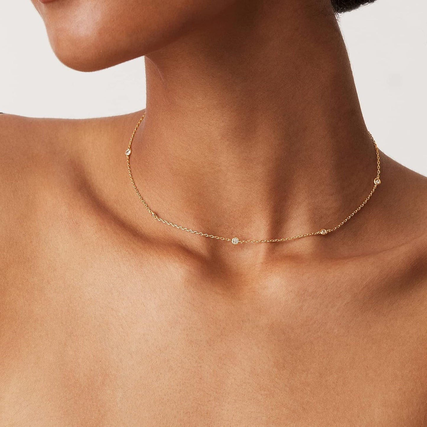 Manufacturer PAVOI 14K Gold Plated Station Necklace - Simulated Diamond BTY Layering Necklaces - Womens CZ Chain Necklace