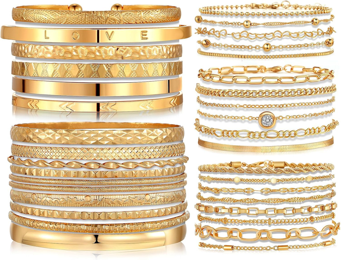 Manufacturer IFKM 6 PACK (24 PCS) Boho Gold Chain Bracelets Set for Women, 14K Gold Plated Multiple Layered Stackable Open Cuff Wrap Bangle Adjustable Link Italian Cuban Jewelry for Women Gift bracelets