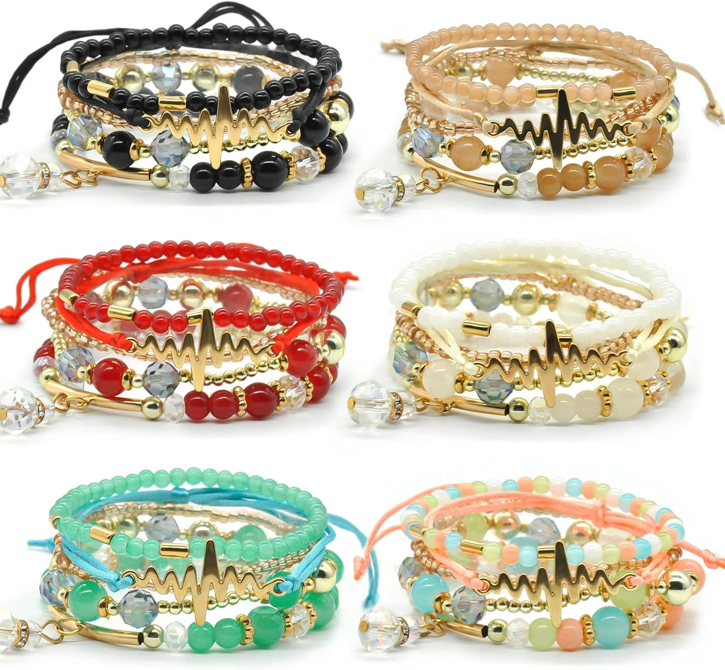 Manufacturer Bohemian Bracelet Sets for Women - 6 Sets Stackable Stretch Bracelets Multi-color Boho Jewelry for Women Hippie Bracelets Dainty Jewelry bracelets