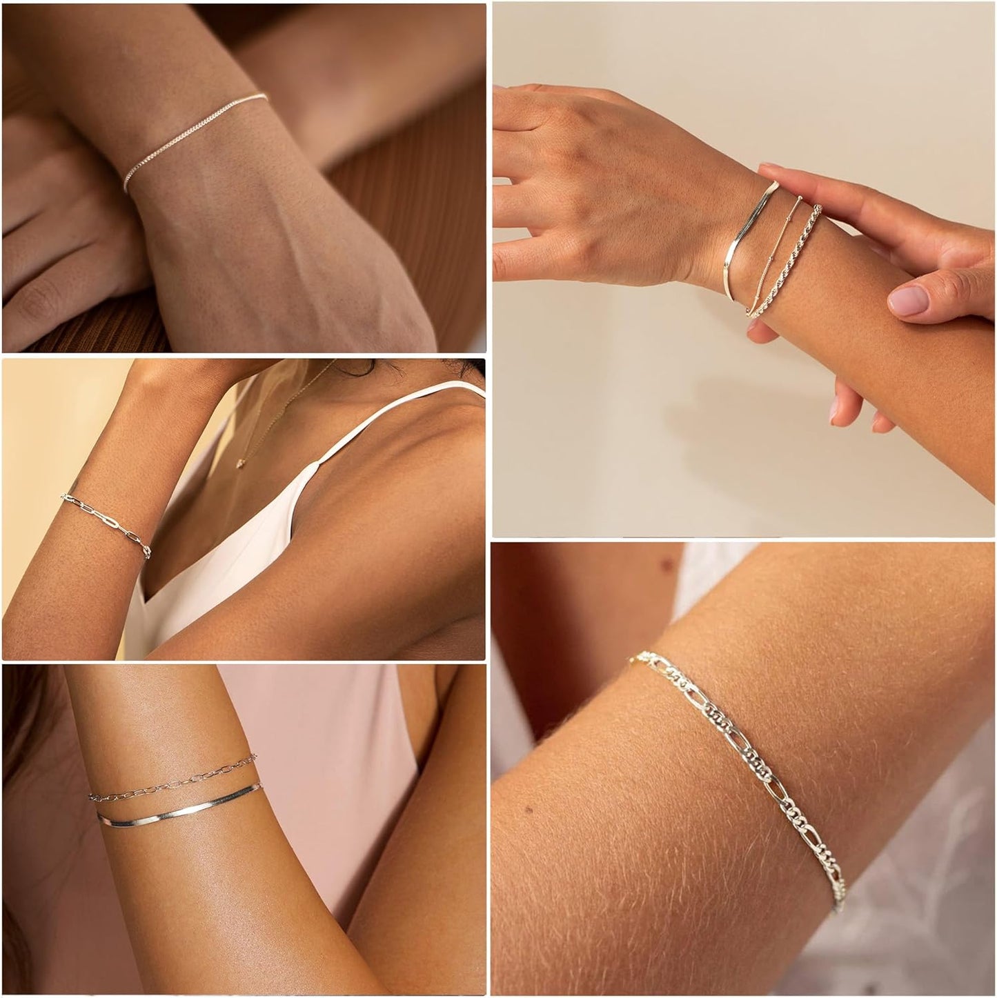 Manufacturer DEARMAY Dainty Silver Bracelets for Women Trendy, 925 Sterling Silver Jewelry Set for Women Bracelets for Women Paperclip Box Herringbone Figaro Rope Chain Bracelet Fashion Pack Gifts for Women bracelets