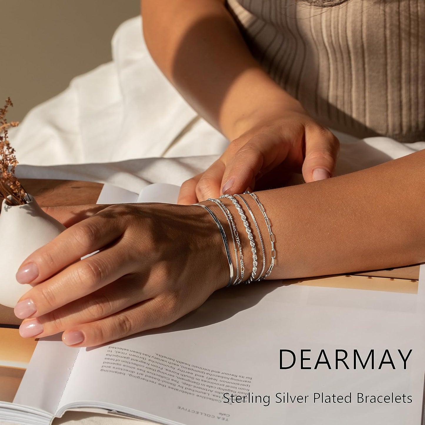 Manufacturer DEARMAY Dainty Silver Bracelets for Women Trendy, 925 Sterling Silver Jewelry Set for Women Bracelets for Women Paperclip Box Herringbone Figaro Rope Chain Bracelet Fashion Pack Gifts for Women bracelets