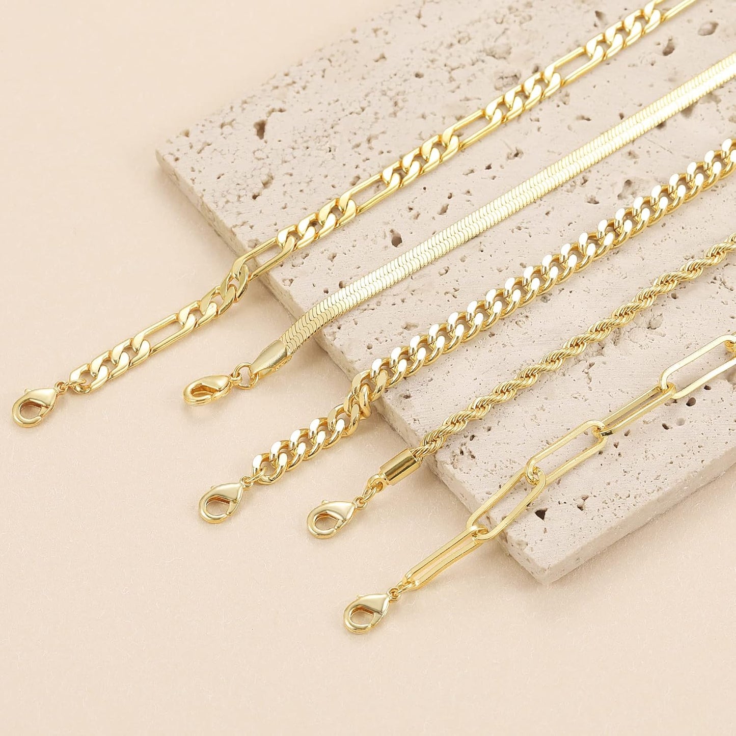 Manufacturer DEARMAY Gold Bracelets - Real 14K Women's Cute Tennis Cubic Beaded Link Paperclip Dainty Bracelet Pack bracelets