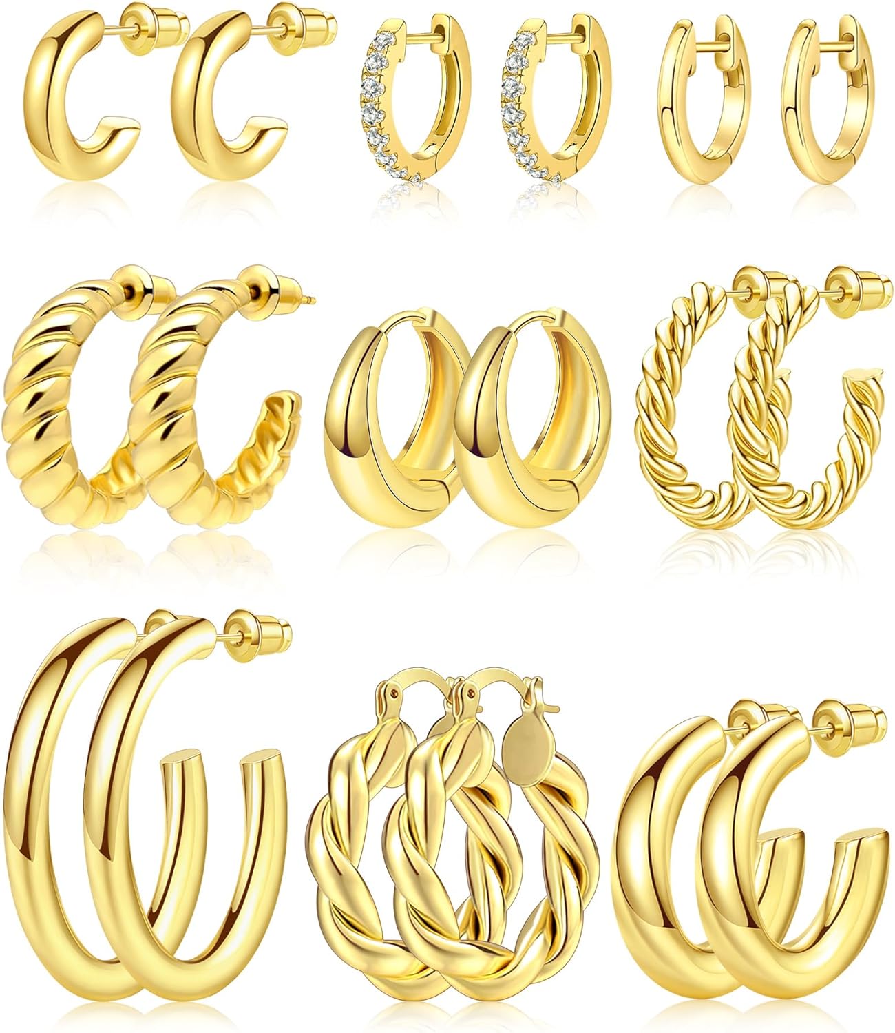 Manufacturer Adoyi 9 Pairs Gold Hoop Earrings Set for Womens Twisted Huggie Hoops Earrings 14K 18K Gold Plated for Girls Valentines Mother's Day Birthday Gifts Lightweight rings