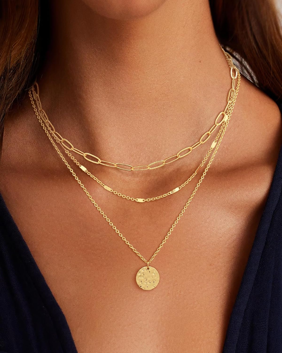 Manufacturer Layered Gold Necklace for Women, 14K Gold Plated Necklace Stack for Women, Dainty Adjustable Gold Necklace Set necklace