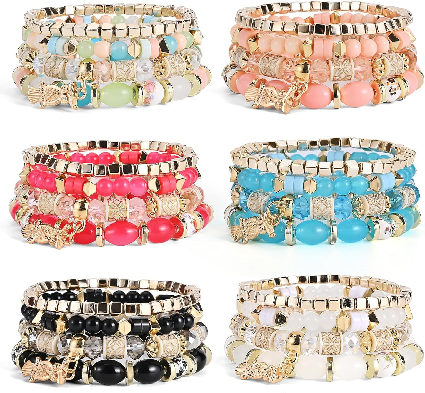 Manufacturer Bohemian Bracelet Sets for Women - 6 Sets Stackable Stretch Bracelets Multi-color Boho Jewelry for Women Hippie Bracelets Dainty Jewelry bracelets