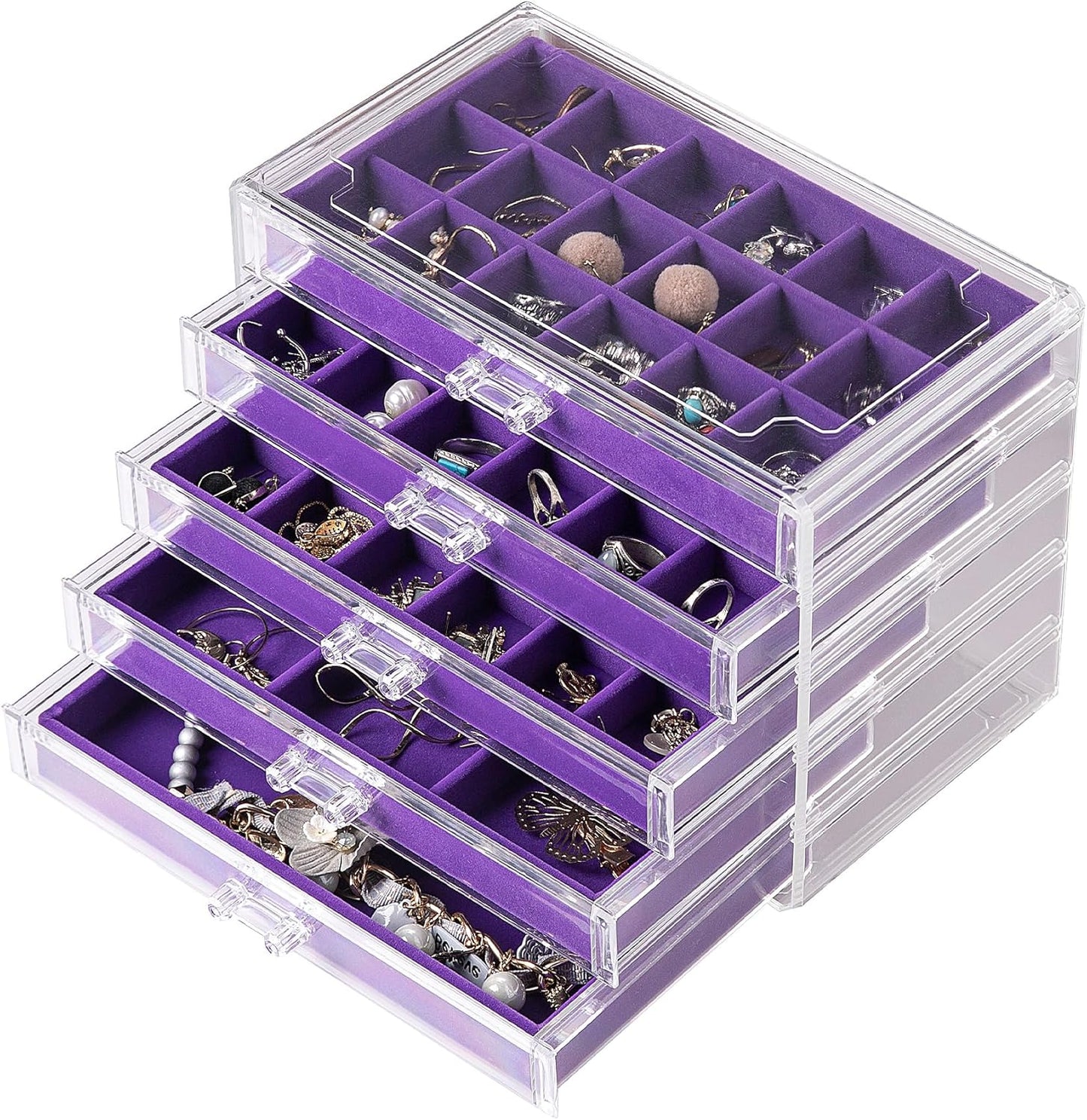 Manufacturer Frebeauty Acrylic Jewelry Organizer Earring Organizer Box with 5 Drawers Earring Holder Organizer with Velvet Trays Clear Jewelry Box for Women Earring Display for Rings Studs(Beige) rings