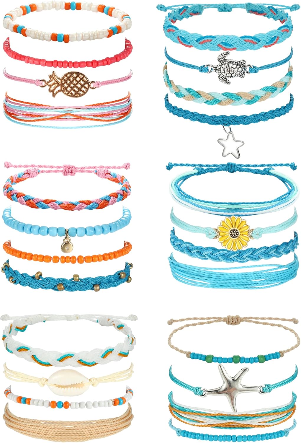 Manufacturer LOLIAS 24 Pieces Waterproof String Bracelets for Women Surfer Wave Boho Bracelet Adjustable Handmade Friendship Bracelet String Ocean Beach Boho Bracelets Anklets for Women bracelets