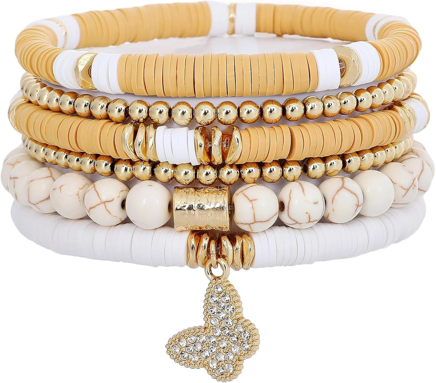 Manufacturer GOOJIDS Surfer Heishi Clay Bead Bracelets for Women Bohemian Stackable Gold Beaded Stretch Bracelets Elastic Layering Friendship Bracelets Set Boho Jewelry bracelets