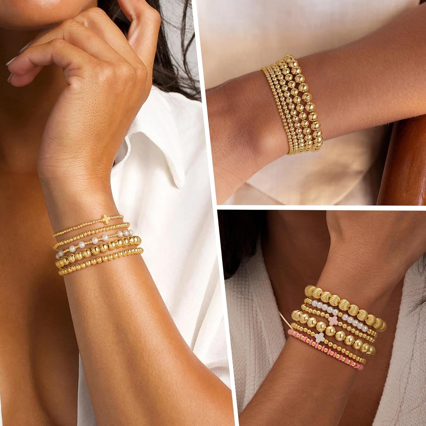 Manufacturer Yoosteel Gold Beaded Bracelets Set for Women, 14K Gold Plated Dainty Round Bead Ball Pearl Cross Bracelet for Women Simplicity Stackable Jewelry Gifts bracelets