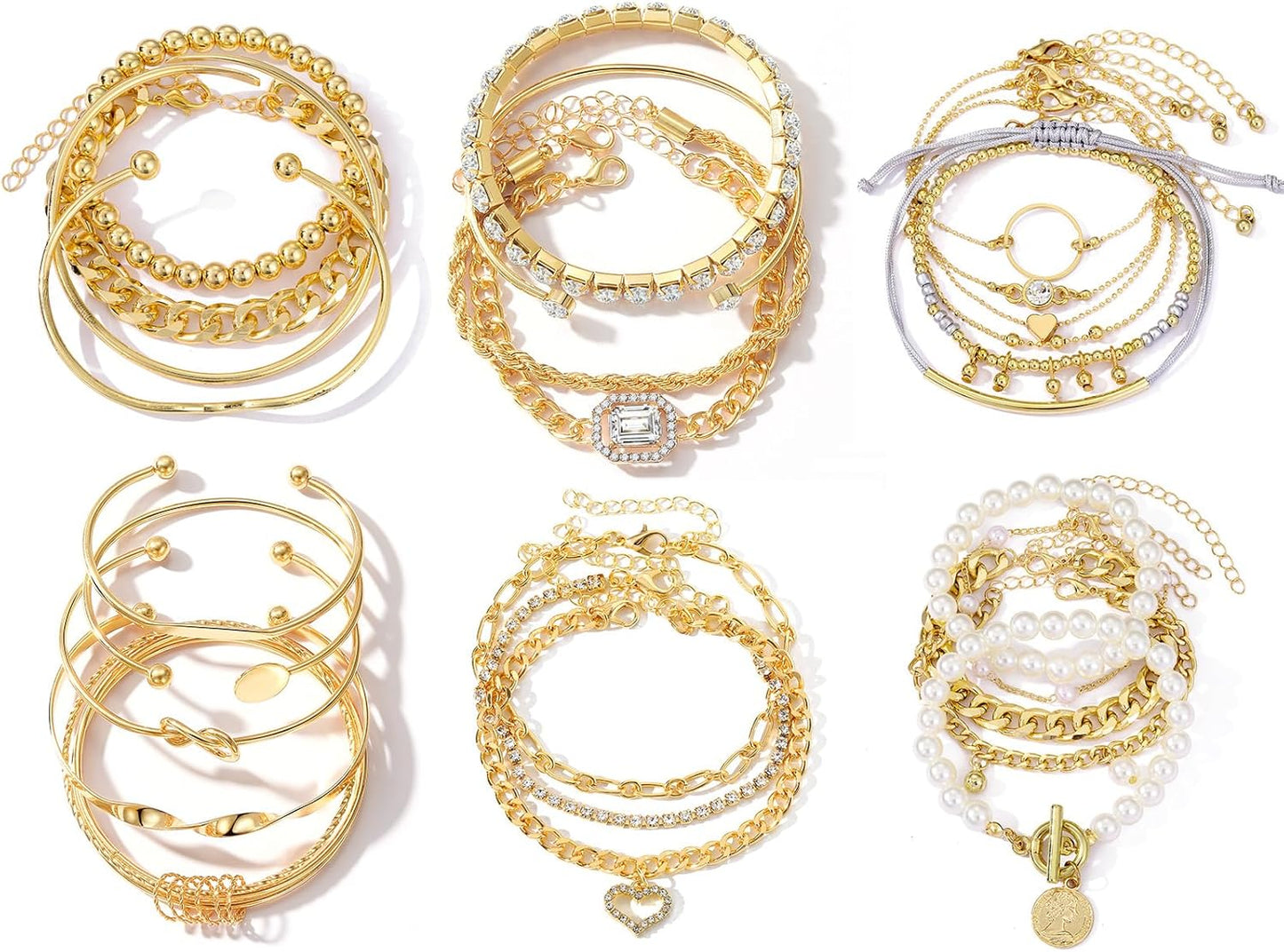 Manufacturer IFKM 6 PACK (24 PCS) Boho Gold Chain Bracelets Set for Women, 14K Gold Plated Multiple Layered Stackable Open Cuff Wrap Bangle Adjustable Link Italian Cuban Jewelry for Women Gift bracelets