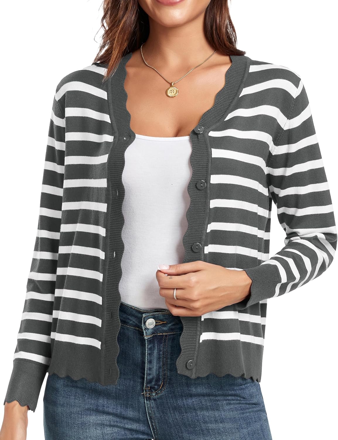 Manufacturer GRECERELLE Women's Long Sleeve V-Neck Button Down Cardigan Knit Shrugs Sweater sweaters