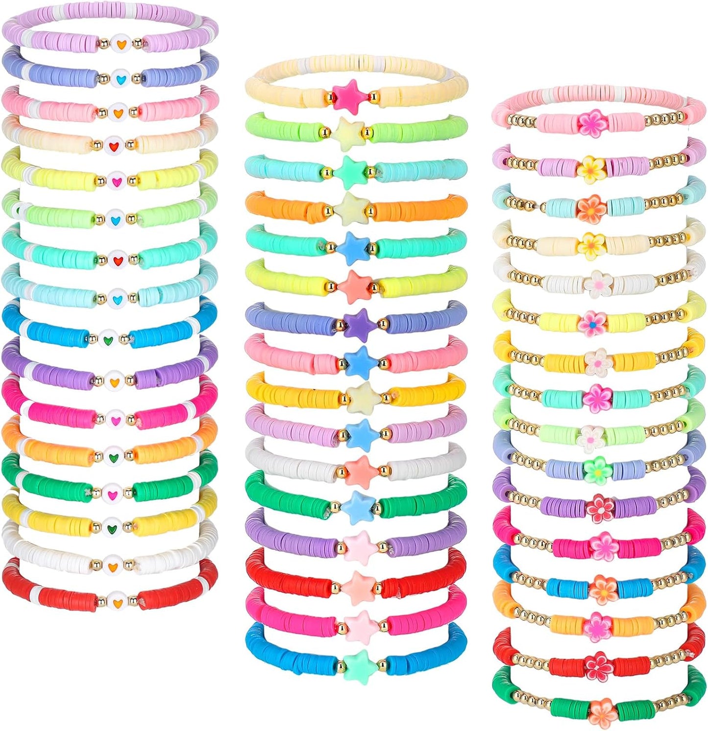 Manufacturer Jadive 48 Pcs Friendship Bracelets Bulk Colorful Adjustable Kids Bracelets Stretch Clay Preppy Surfer Beaded Halloween Christmas Girl Boys Party Favors Jewelry Gift Set, Various Styles bracelets