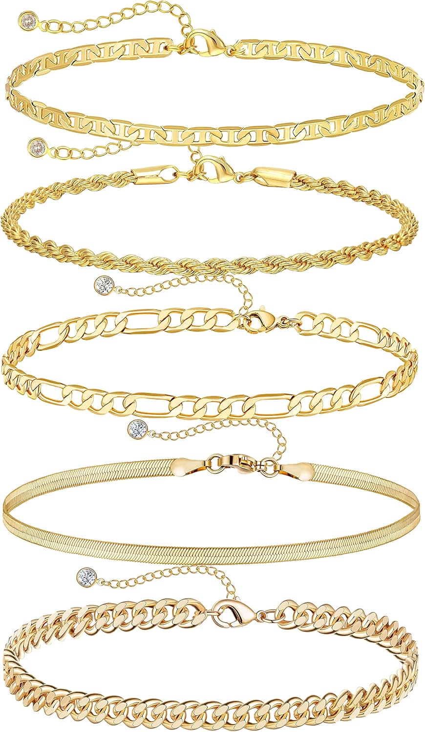 Manufacturer DEARMAY Gold Bracelets - Real 14K Women's Cute Tennis Cubic Beaded Link Paperclip Dainty Bracelet Pack bracelets