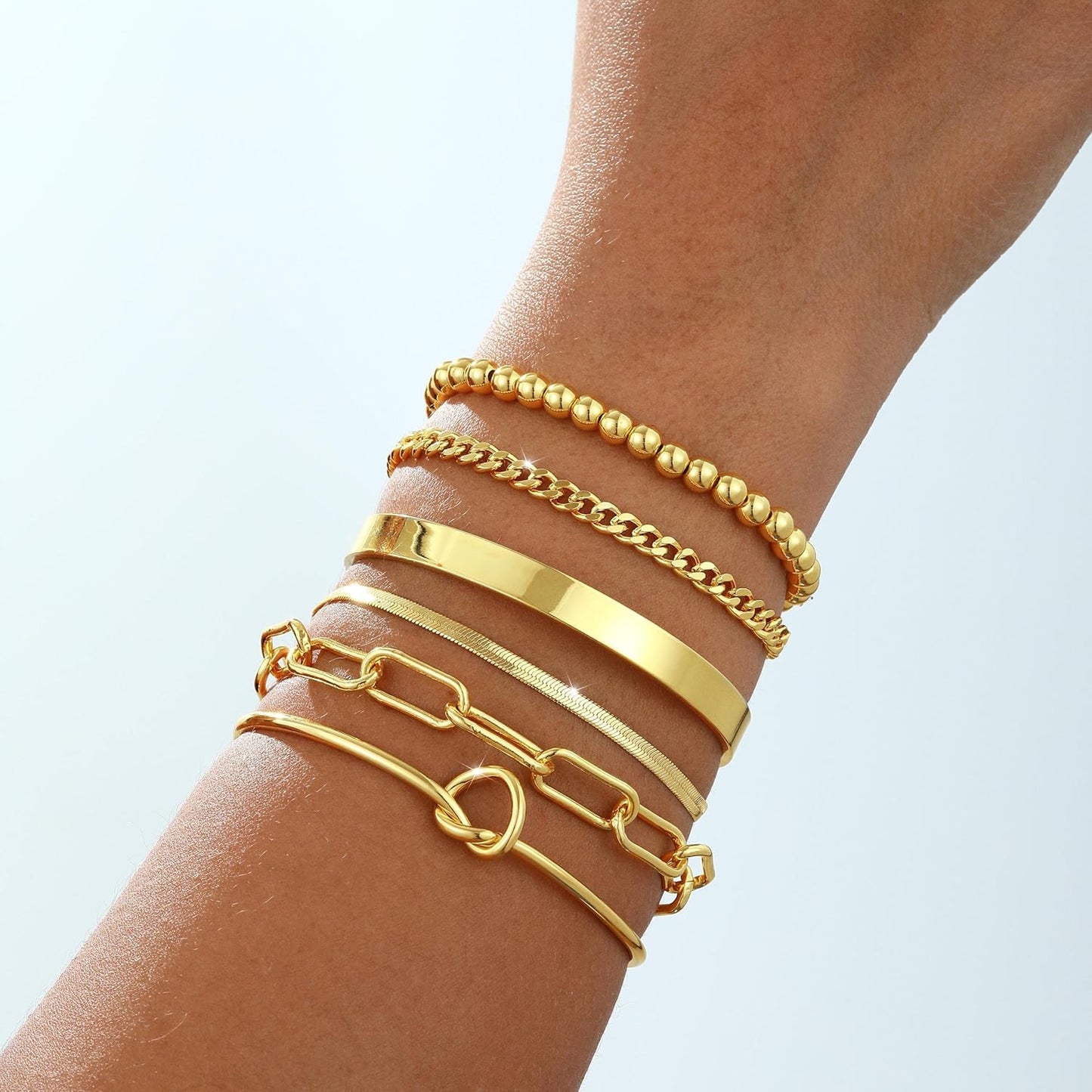 Manufacturer Gold Bracelets for women 14K Gold Bangle Bracelet Stack - Adjustable Waterproof Trendy Bracelets Gold Filled Stacks Bangles Link Chain Gold Bracelet Non Tarnish for Women Jewelry Gifts bracelets