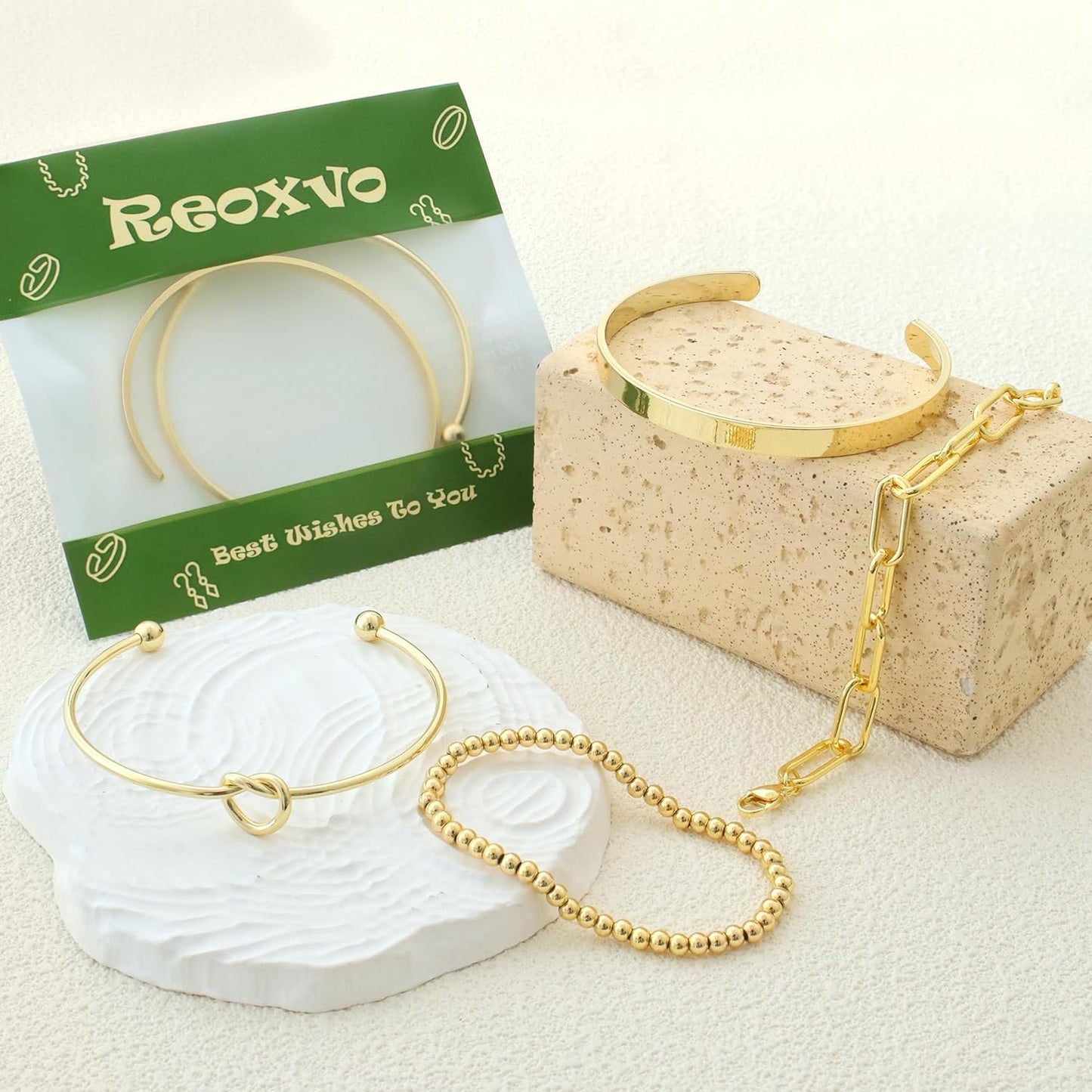 Manufacturer Reoxvo 14K Gold Plated Bangle Cuff Bracelets for Women Non Tarnish Gold Bracelet Stack Jewelry Set for Women Trendy bracelets