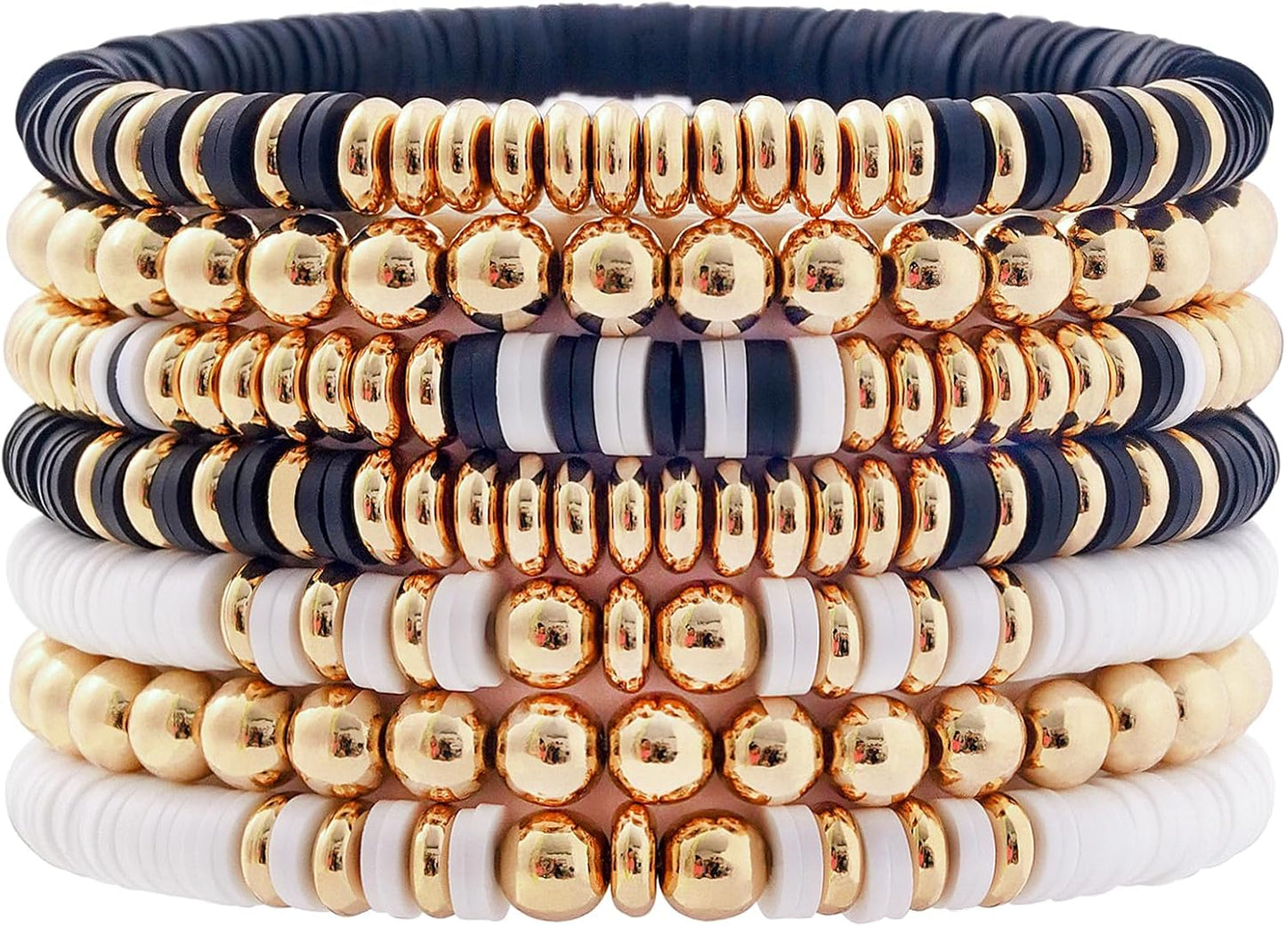 Manufacturer GOOJIDS Surfer Heishi Clay Bead Bracelets for Women Bohemian Stackable Gold Beaded Stretch Bracelets Elastic Layering Friendship Bracelets Set Boho Jewelry bracelets