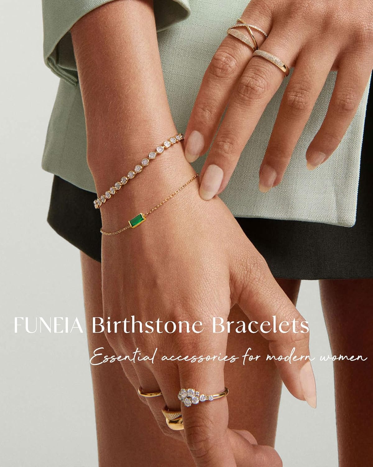 Manufacturer FUNEIA Birthstone Gold Bracelets for Women Non Tarnish Trendy Dainty 14K Gold Plated Bracelet Stack Stackable Blue Green May Emerald Friendship Bracelets Jewelry Gifts for Mom Best Friend bracelets