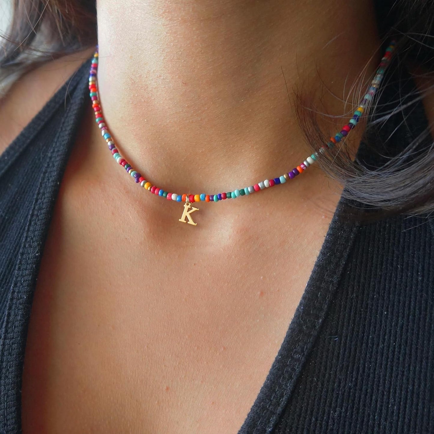 Manufacturer Yoosteel Colorful Beaded Initial Necklaces for Girls Gifts - Cute Initial Necklaces for Teen Girl Women Trendy Letter Necklace Jewelry for Girls Kids Personalized Birthday Back to School Gifts necklace