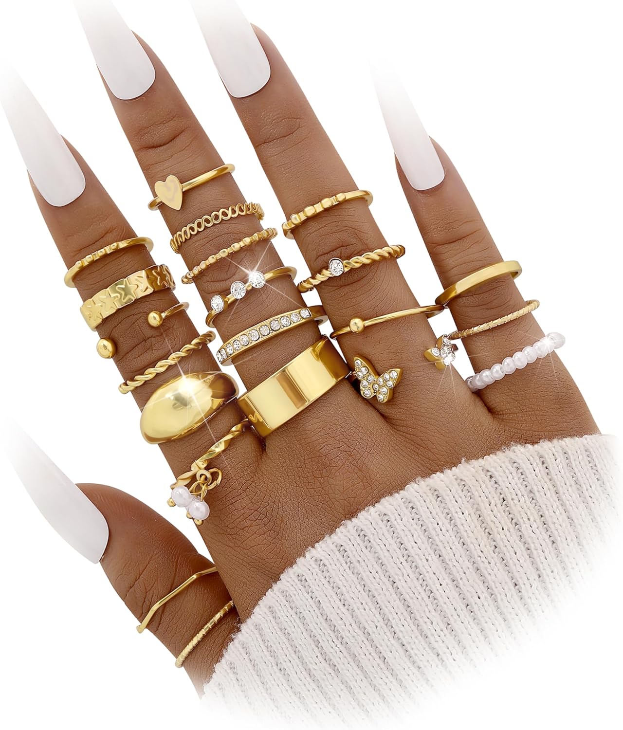 Manufacturer FAXHION 60 Pcs Gold Stackable Rings for Women, Knuckle Rings Chunky Gold Ring Set Dainty Stacking Cute Rings, Multiple Sizes Cute Jewelry Set Gift rings
